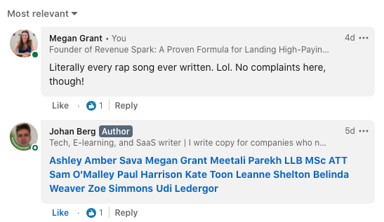 Johan Berg LinkedIn post