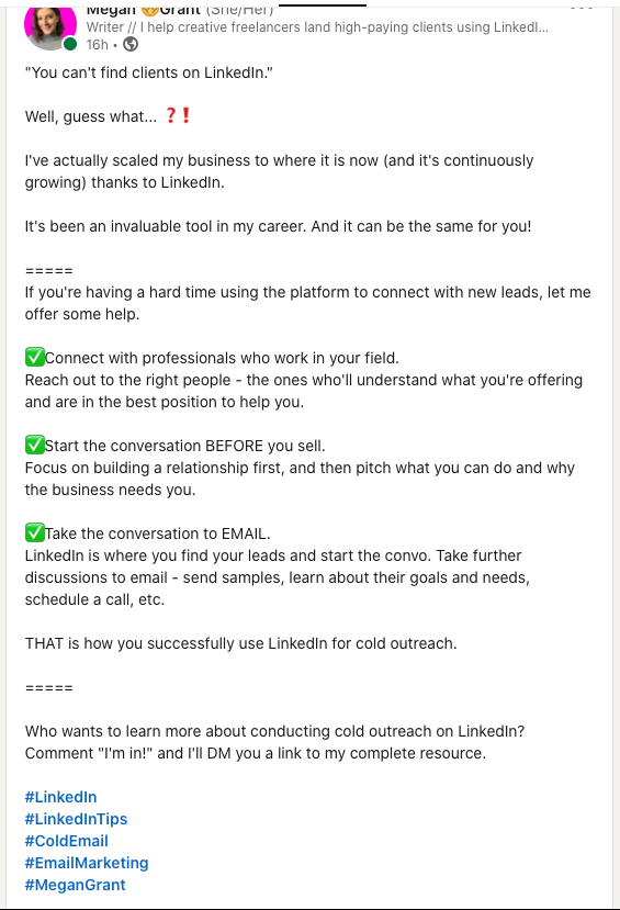 LinkedIn post tips using lists
