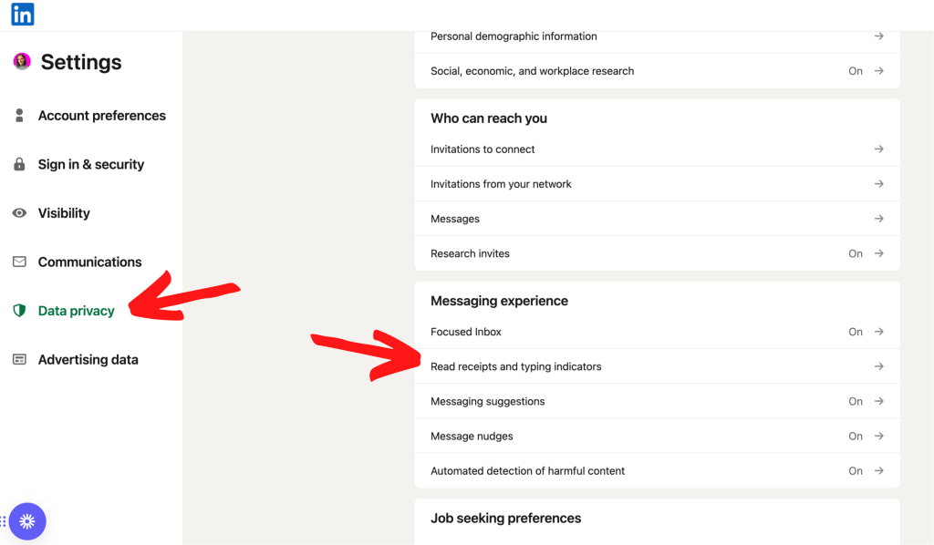how to turn off LinkedIn read receipts