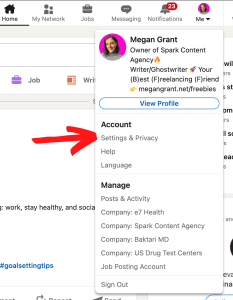 LinkedIn account settings and privacy