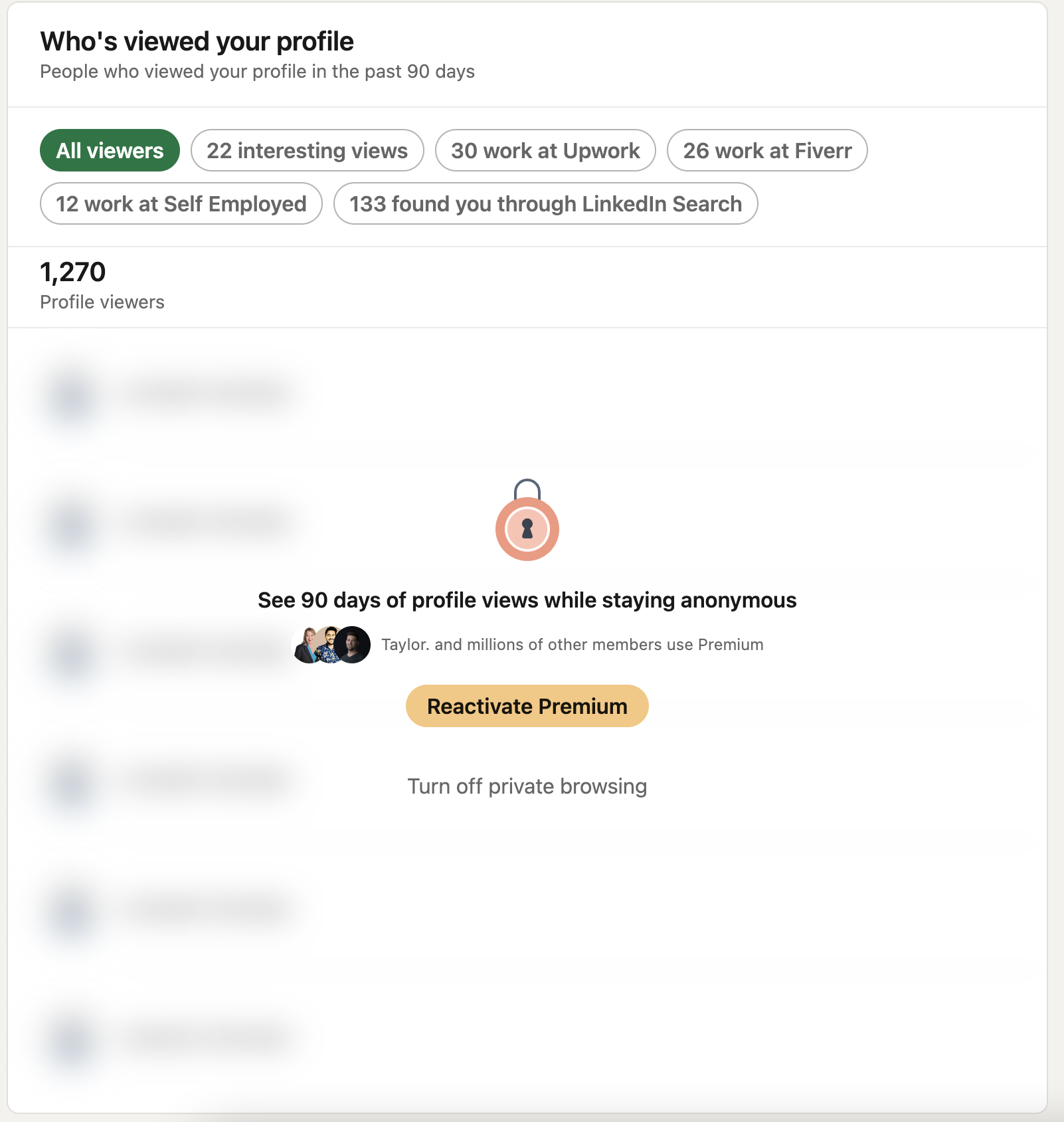 Reactivate LinkedIn Premium to see who's viewed your profile