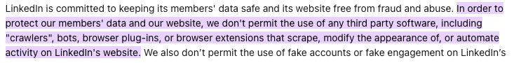 LinkedIn scrapers go against their terms and conditions
